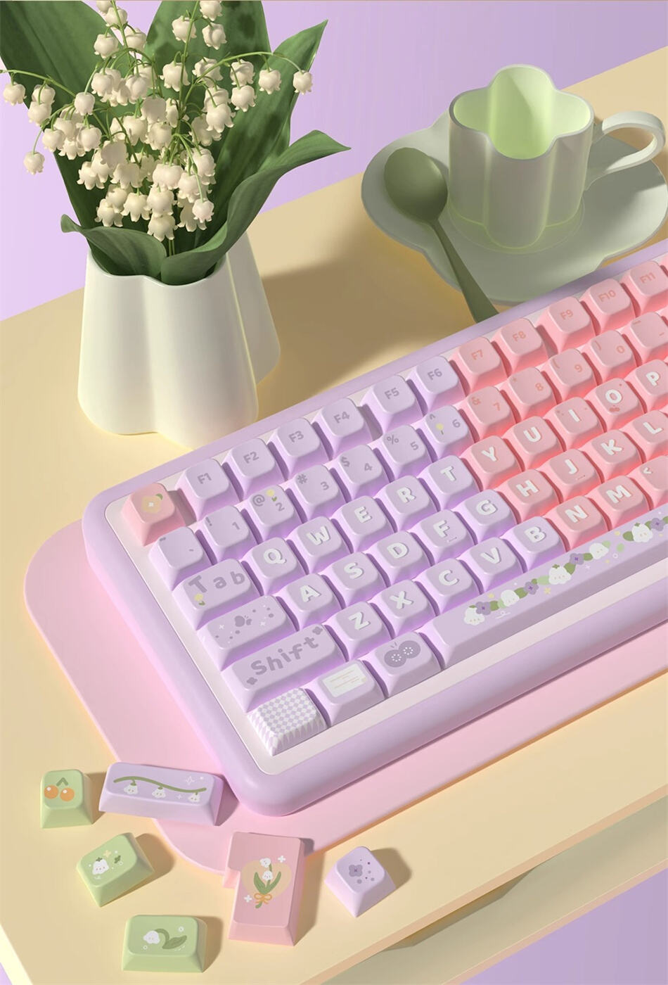 Lily Of The Valley Premium MDA PBT Keycaps