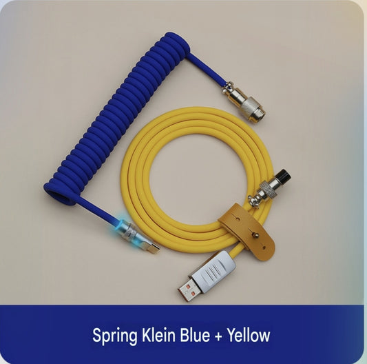 8k Custom Silicone Braided Luminous Aviator Plug Coiled Cable For Mechanical Keyboard