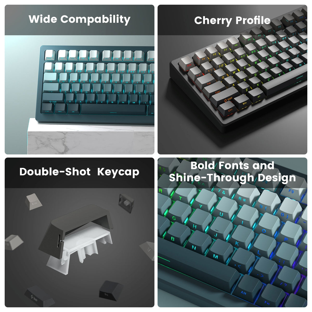 Blue Gradient Side Backlit Cherry Pbt Keycaps