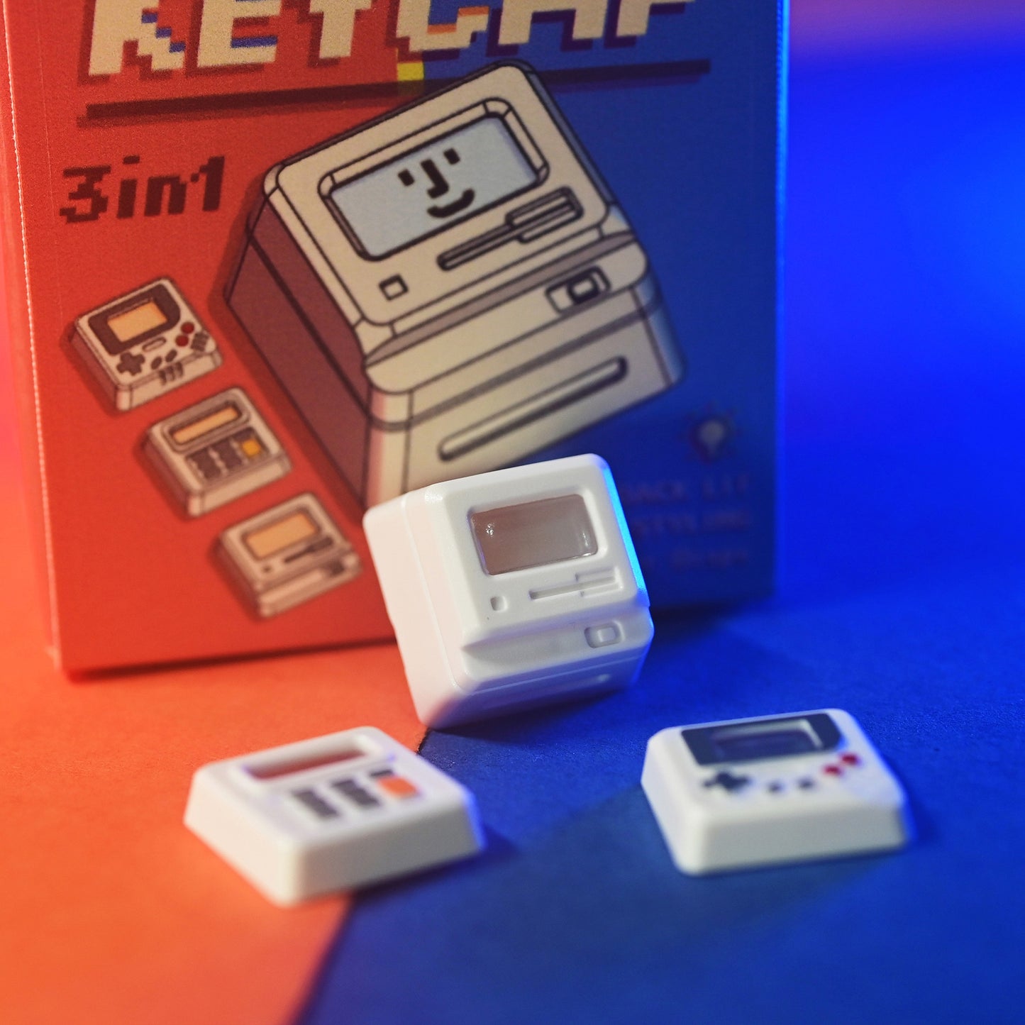Retro Mini Gaming Pad Artisan Keycap With 3 Panels & 6 Cards Red White