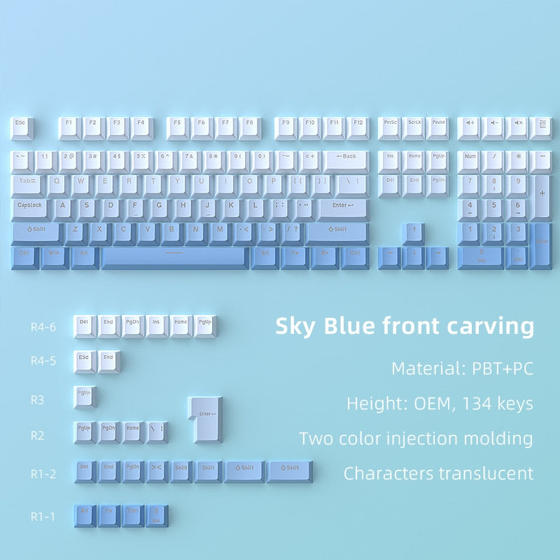 Top Backlit Blue White Gradient OEM Doubleshot PBT Keycaps