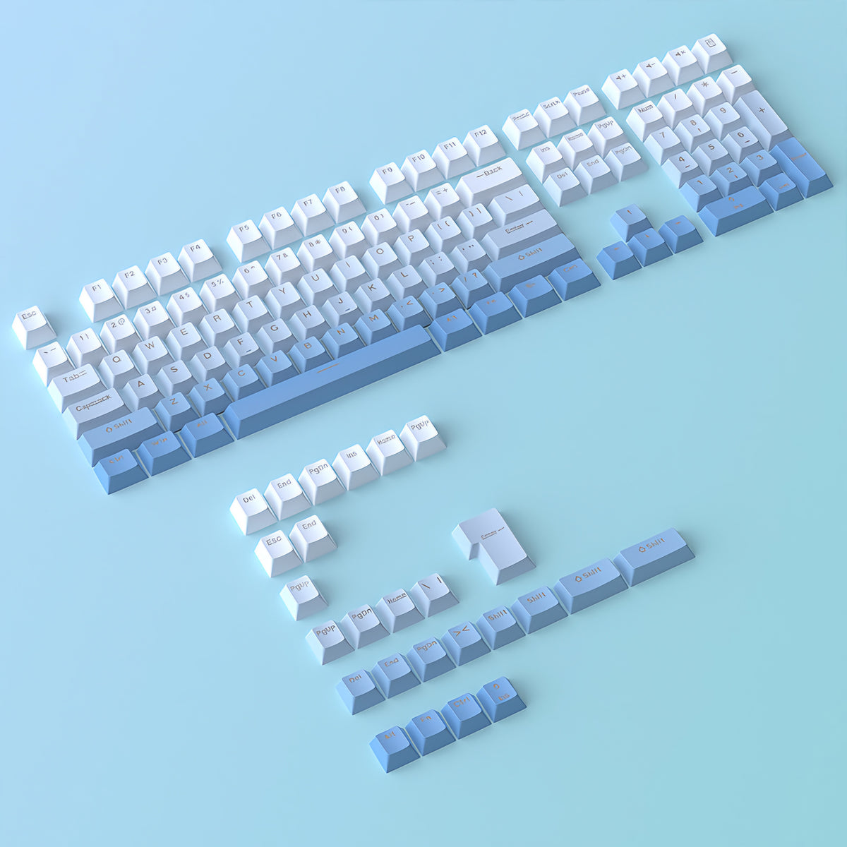 Top Backlit Blue White Gradient OEM Doubleshot PBT Keycaps