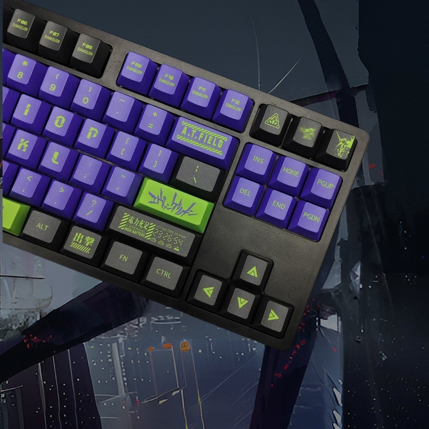 PREMIUM Neon Genesis Evangelion Unit 01 Cherry PBT Keycaps With PBT Storage Box