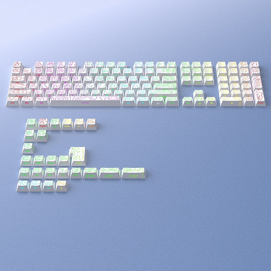 Topographic White Line Crack Side Backlit Cherry PBT Keycaps