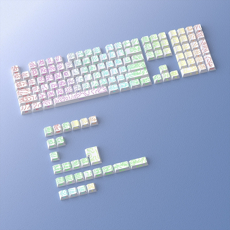 Topographic White Line Crack Side Backlit Cherry PBT Keycaps