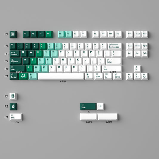 Green Gradient 209 PBT Sublimation & Crystal Transparent Cherry Hybrid Keycaps