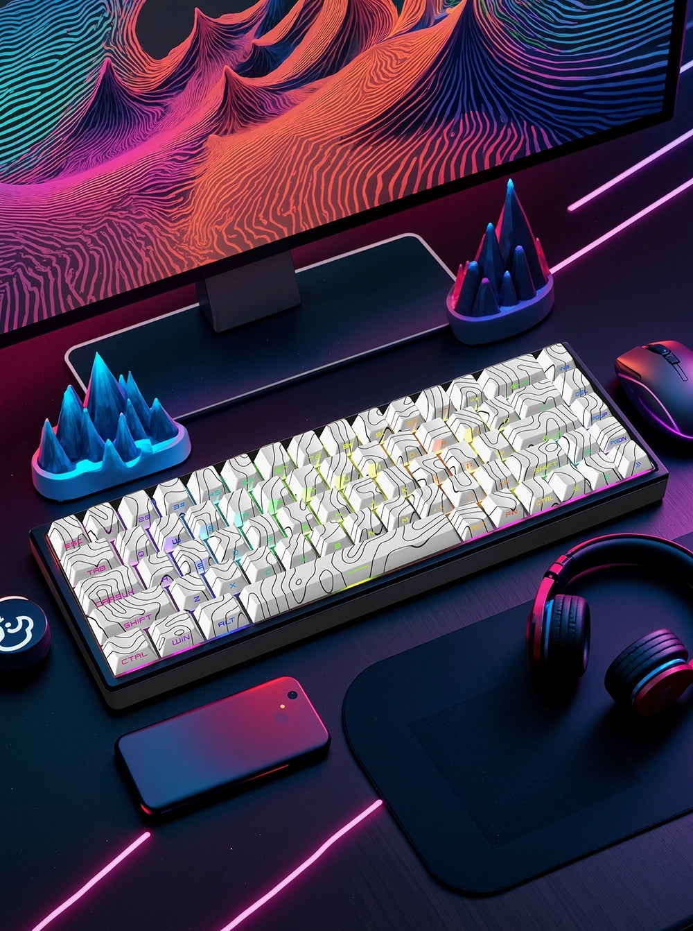 Topography White Contour Legends Only Backlit Thick PBT Keycaps