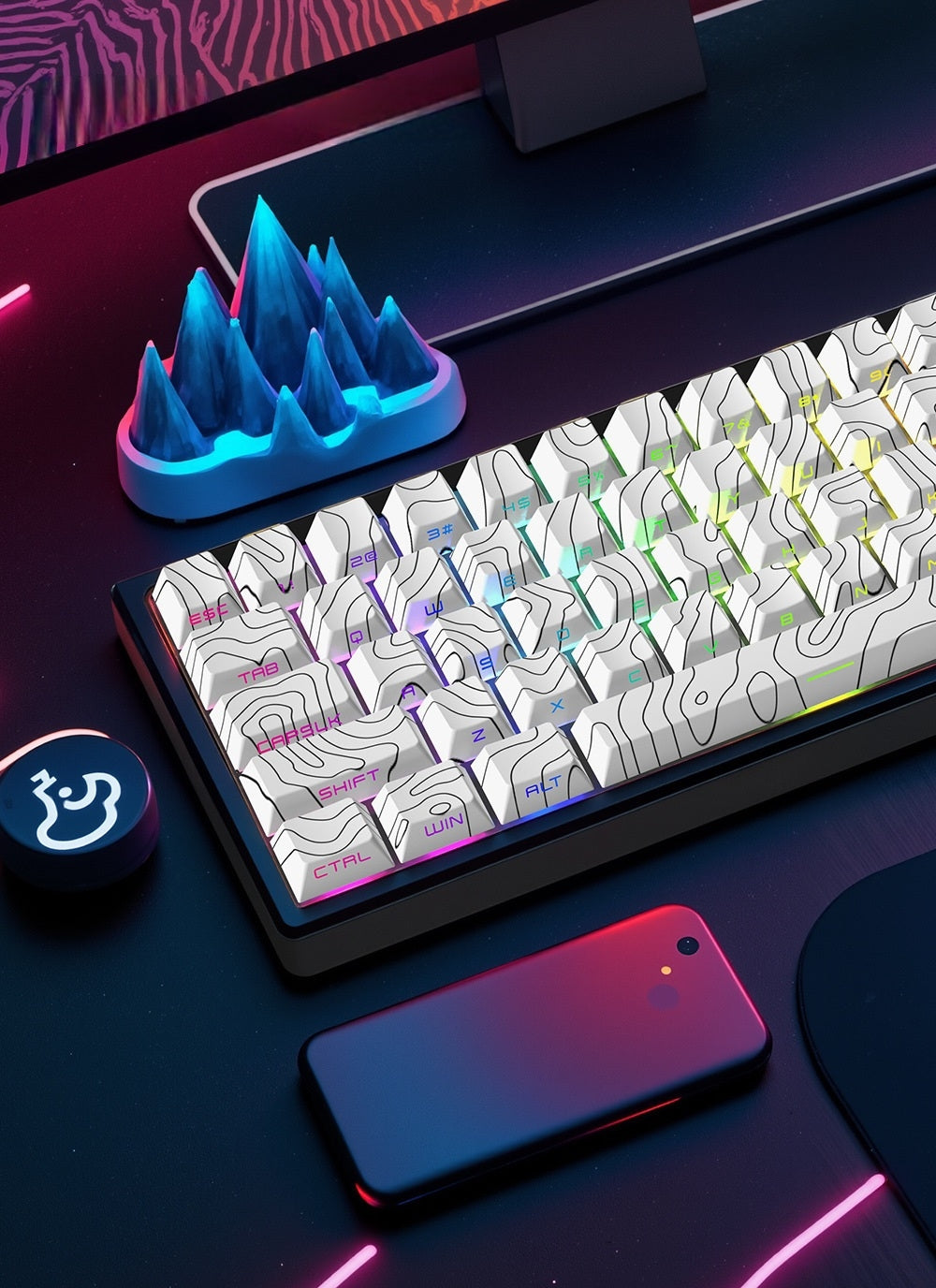 Topography White Contour Legends Only Backlit Thick PBT Keycaps