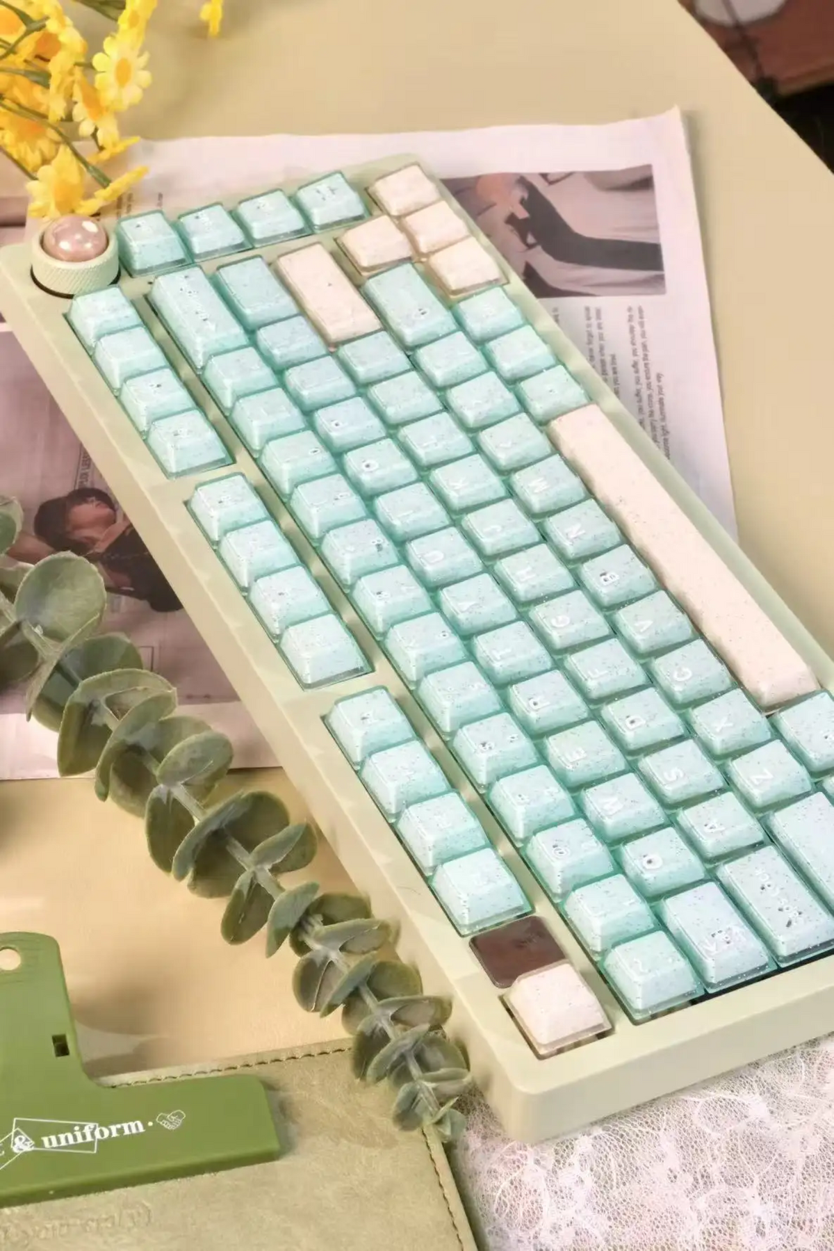 Mint Sand Sparkling Doubleshot Thick Keycaps