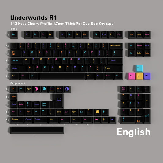 Underworlds Jet Black English Japanese Cherry 1.7mm Thick PBT Keycaps