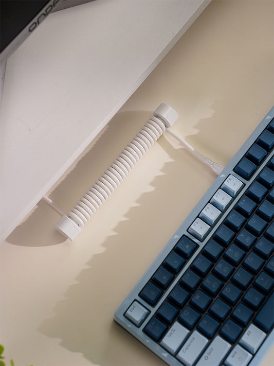 PREMIUM 8K White Aviator Coiled Cable With Metal head Spring Cable Management Rod Gift Box