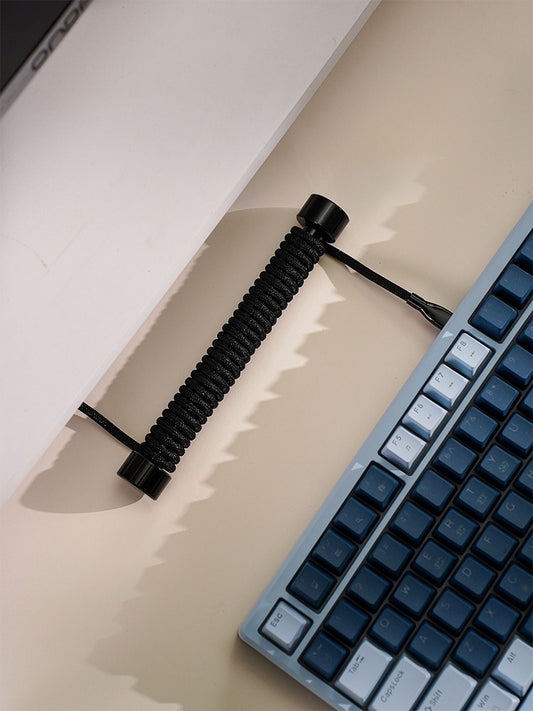 PREMIUM 8K Black Aviator Coiled Cable With Metal head Spring Cable Management Rod Gift Box