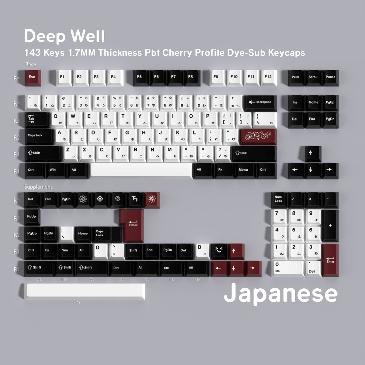 Claret Deep Well 1.7mm Thick Japanese English PBT Keycaps