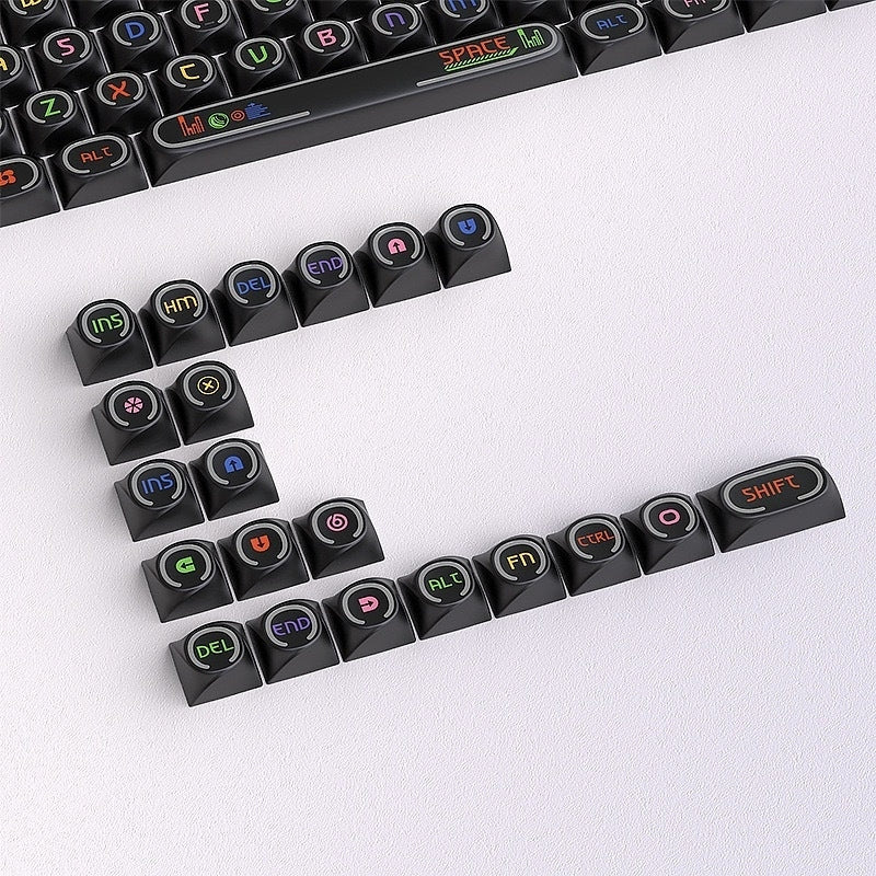 Black C Shaped Thick PBT Keycaps With Backlit Ring