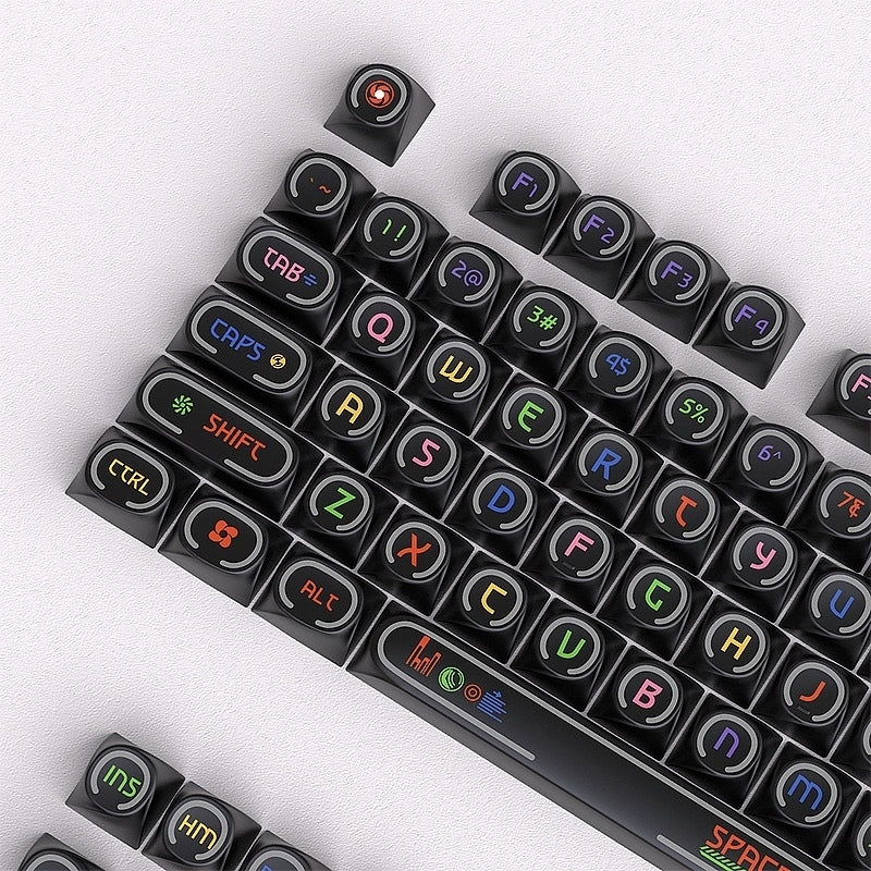 Unique Black Rotary Shape Thick PBT Keycaps Shinethrough Ring