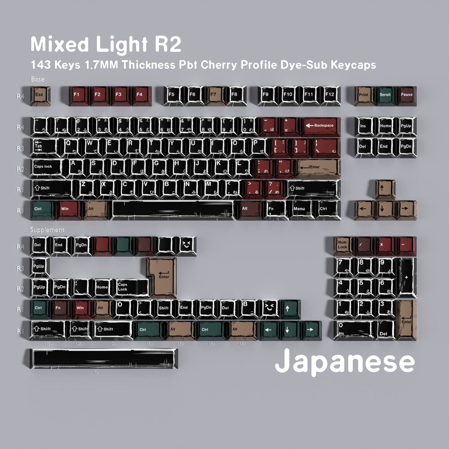 Comic Mixed Light R2 Cherry 1.7mm Thick PBT Keycaps