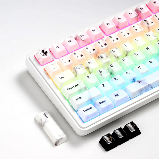 Premium Full Ceramic White Marble Cherry Keycaps With Collector Storage Box