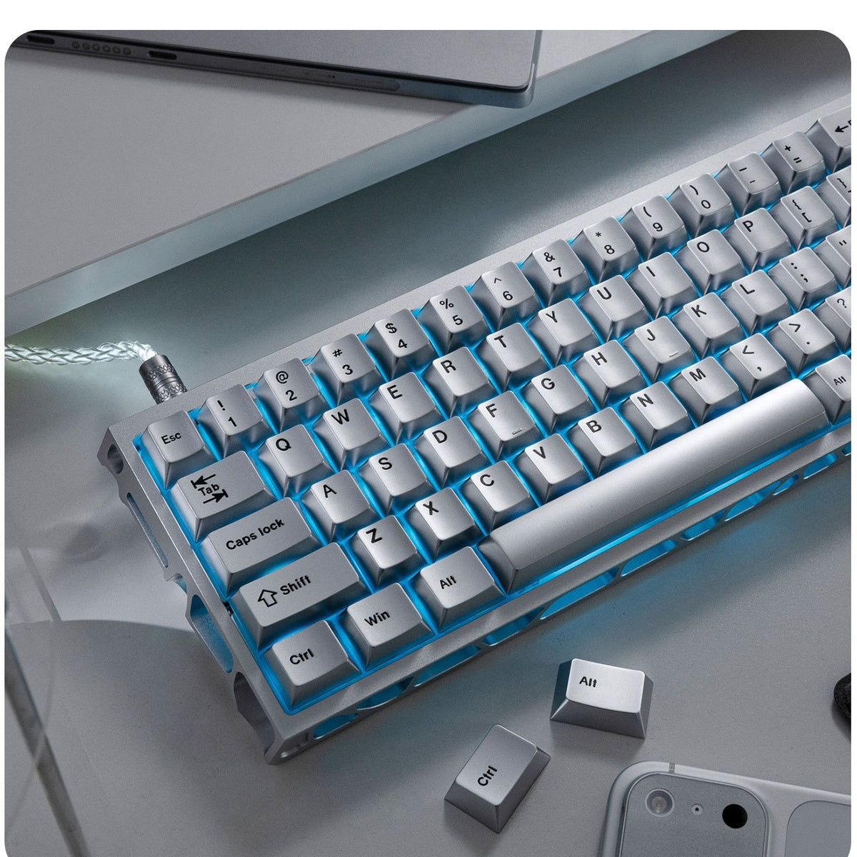 PREMIUM Metallic Silver Black Cherry PBT Keycaps