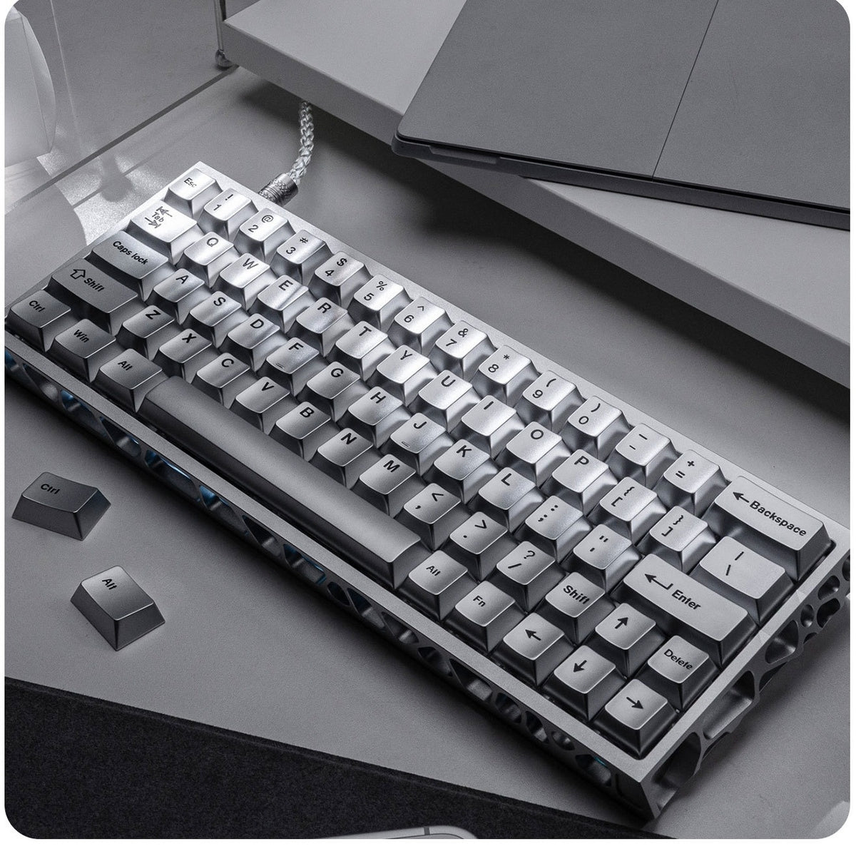 PREMIUM Metallic Silver Black Cherry PBT Keycaps
