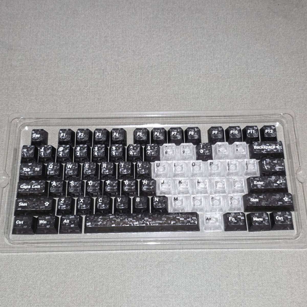 Black Carbon With White Heart Cherry Thick Translucent Keycaps