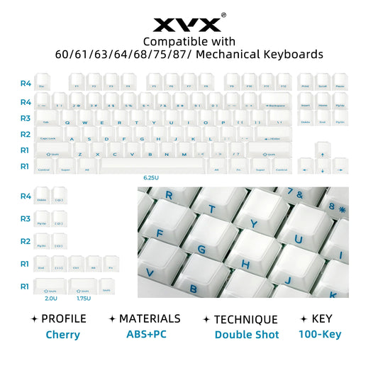 White Blue Crystal Velvet Side Printed Keycaps