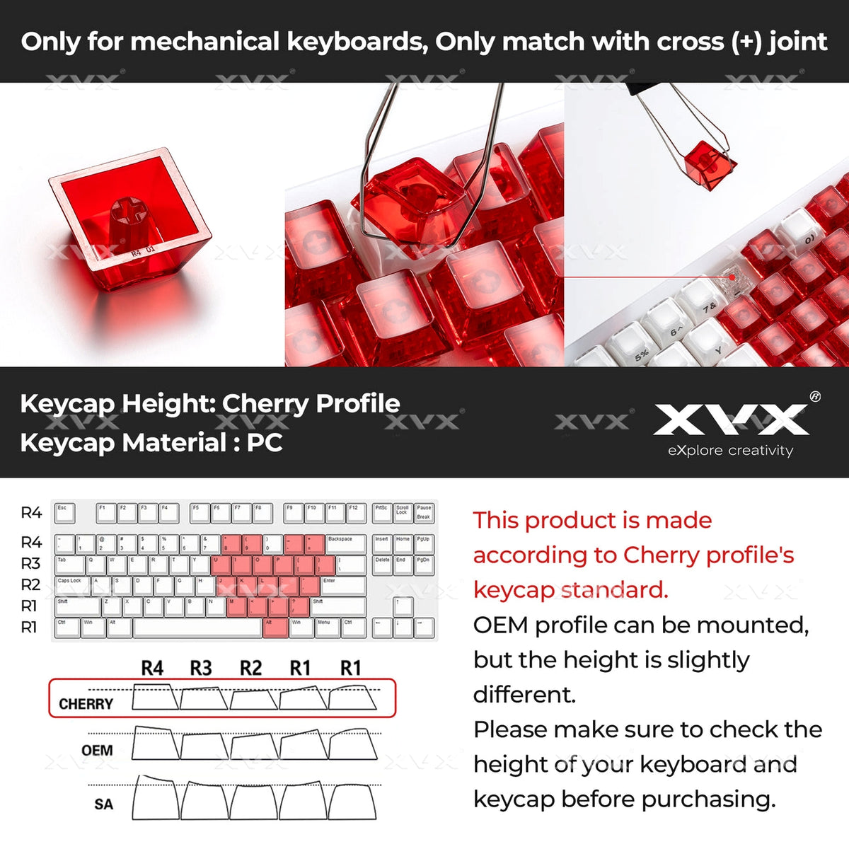 Womier DIY Blank Crystal Transparent Keycaps Set Of 49 Keys