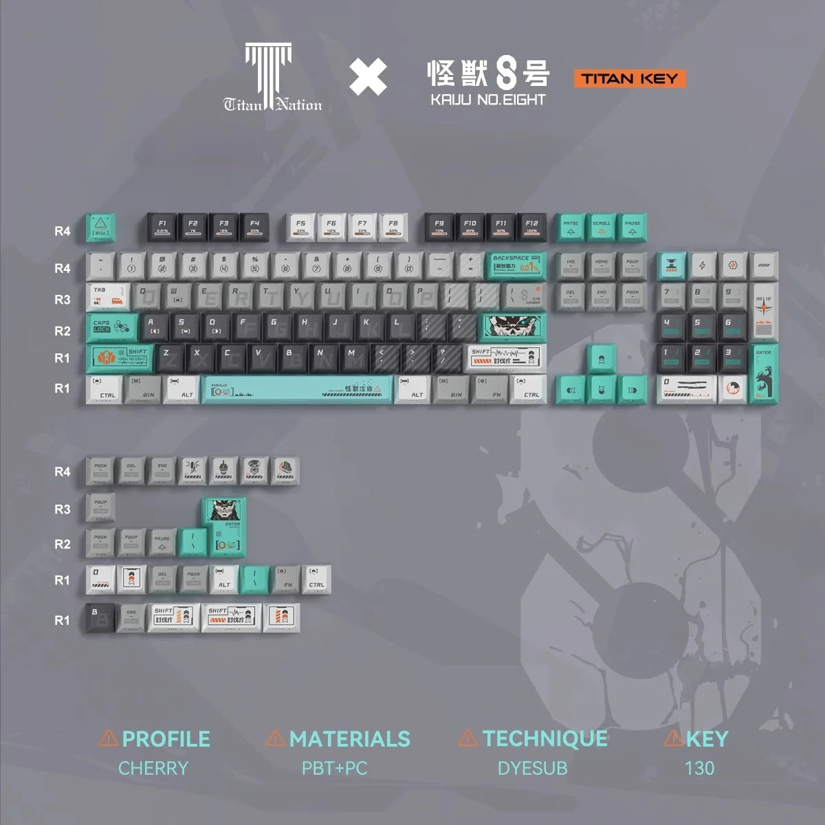 Kaiju No.Eight Keycaps Side Backlit Dual Legends PBT Keycaps with Keycap Storage Box