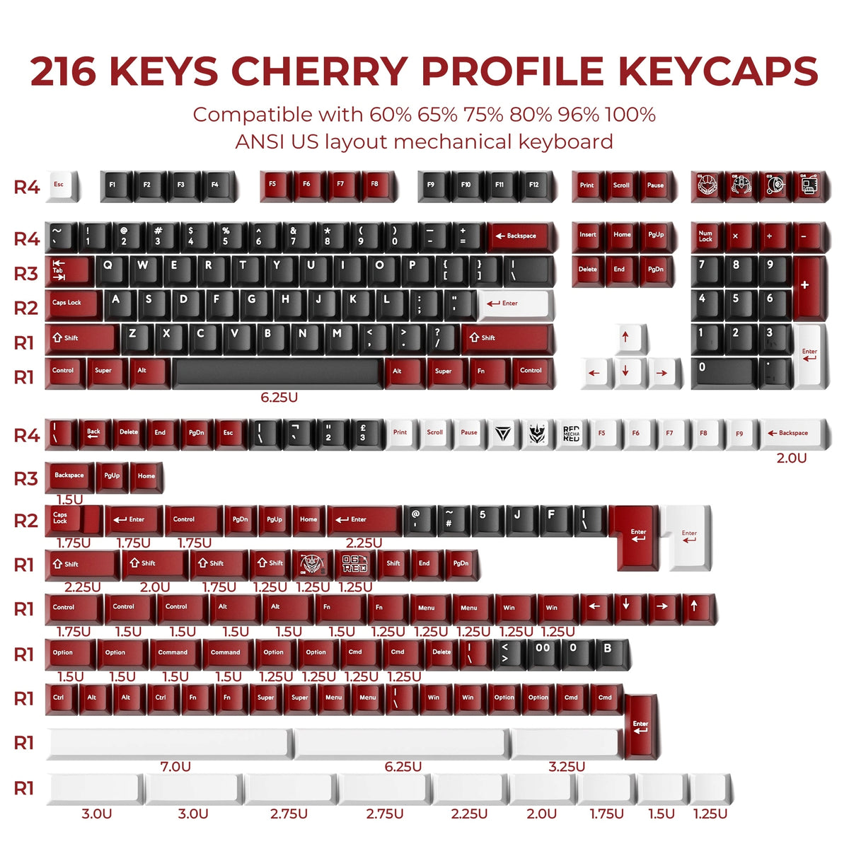 Crimson Alloy Cherry Doubleshot 216 PBT Keycaps with Premium Storage Box