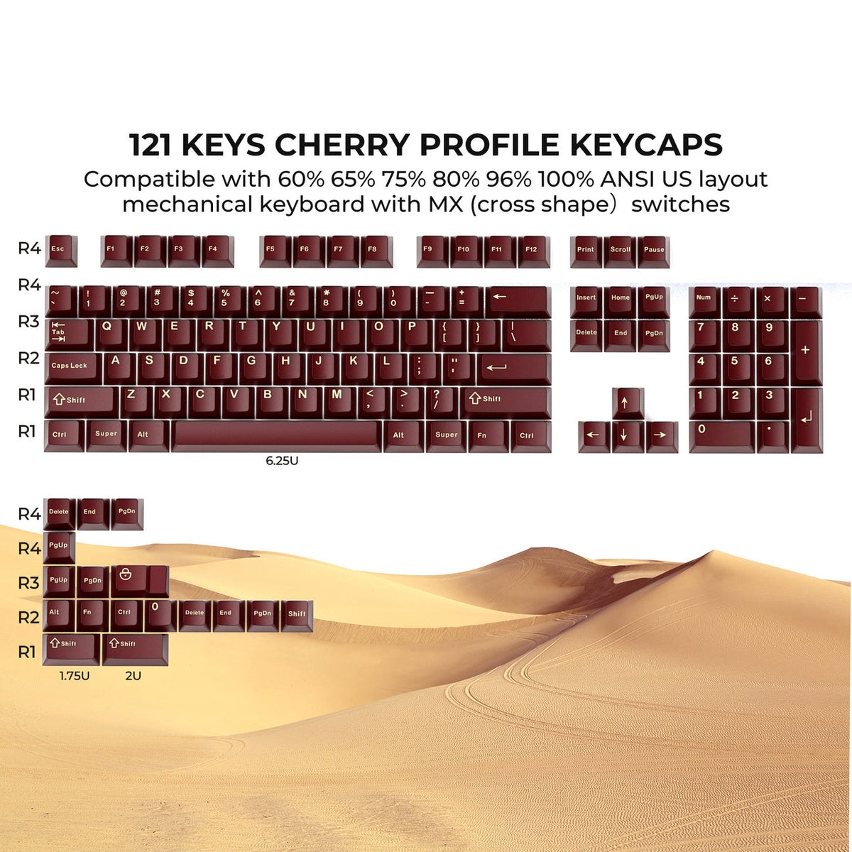 Oxblood Frost Jade Doubleshot Cherry PBT Keycaps