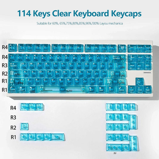 Blue Crystal Clear Transparent PC Cherry Keycaps