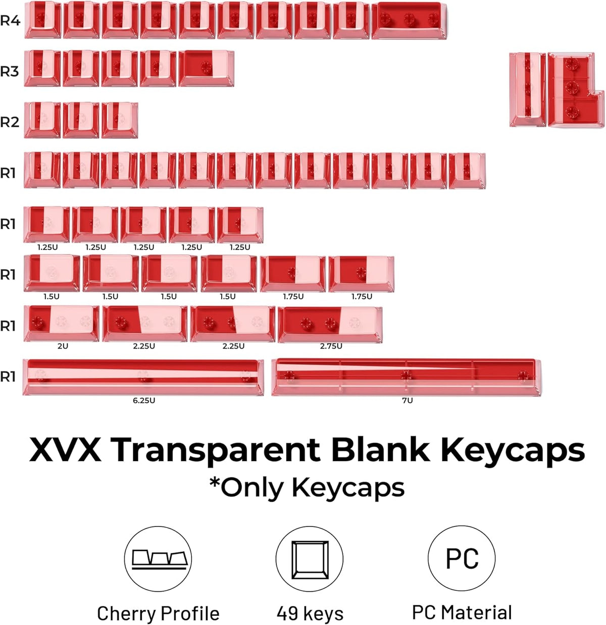 Womier DIY Blank Crystal Transparent Keycaps Set Of 49 Keys