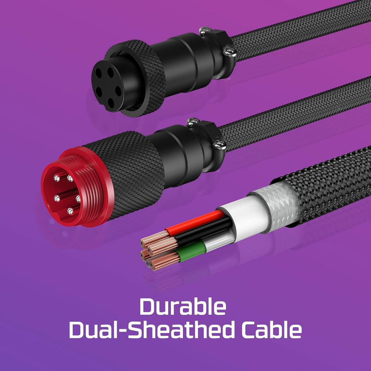 HyperX Coiled Cable Stylish Design, 5-Pin Aviator Connector Red Black/Blue White/Green White