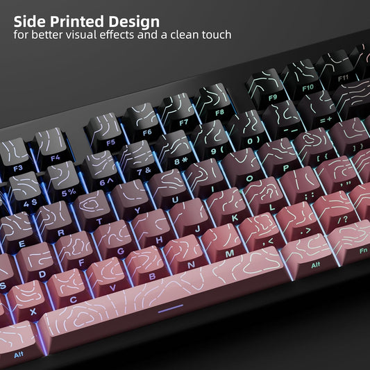 Topographic Black Pink Line Crack Gradient Side Backlit Cherry PBT Keycaps