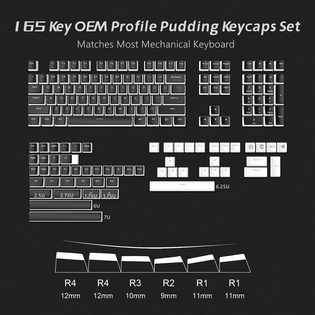 165 Pudding PBT Black Backlit Keycaps