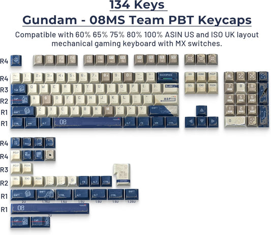 Gundam 08MS Mecha Cherry PBT Keycaps