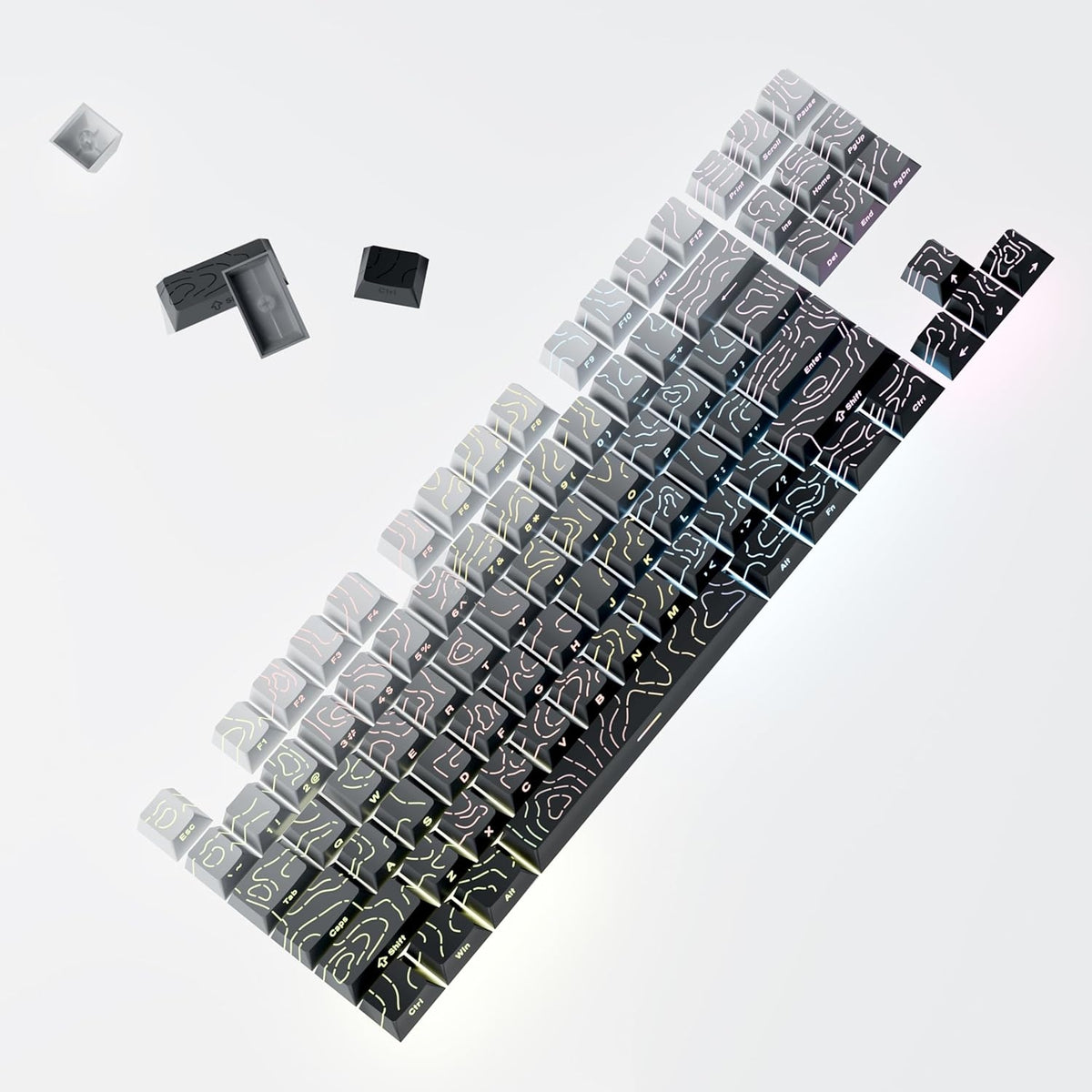 Topographic Polar Day Line Crack Side Backlit Cherry Keycaps