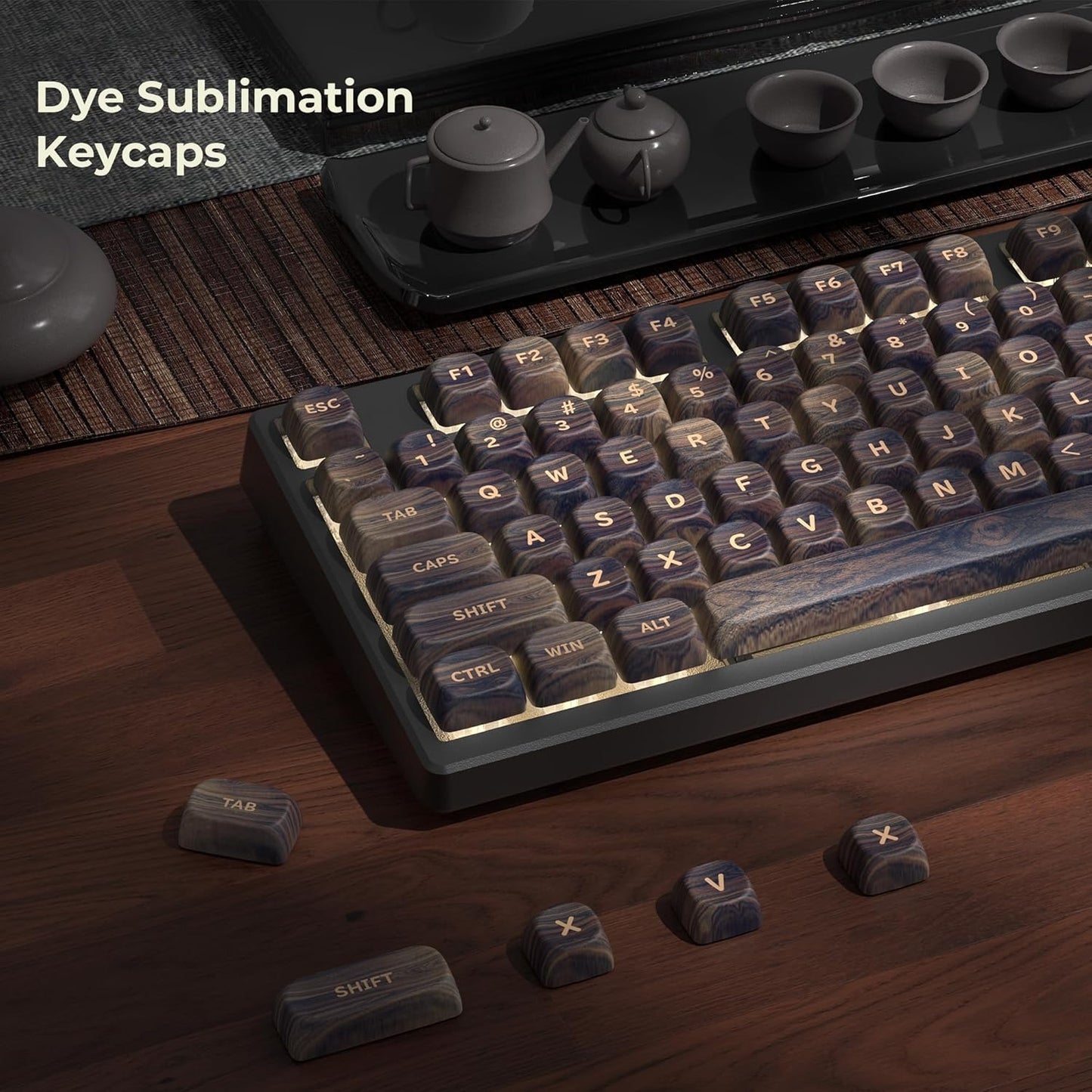 Dark Wood Grain Texture MOA PBT Keycaps