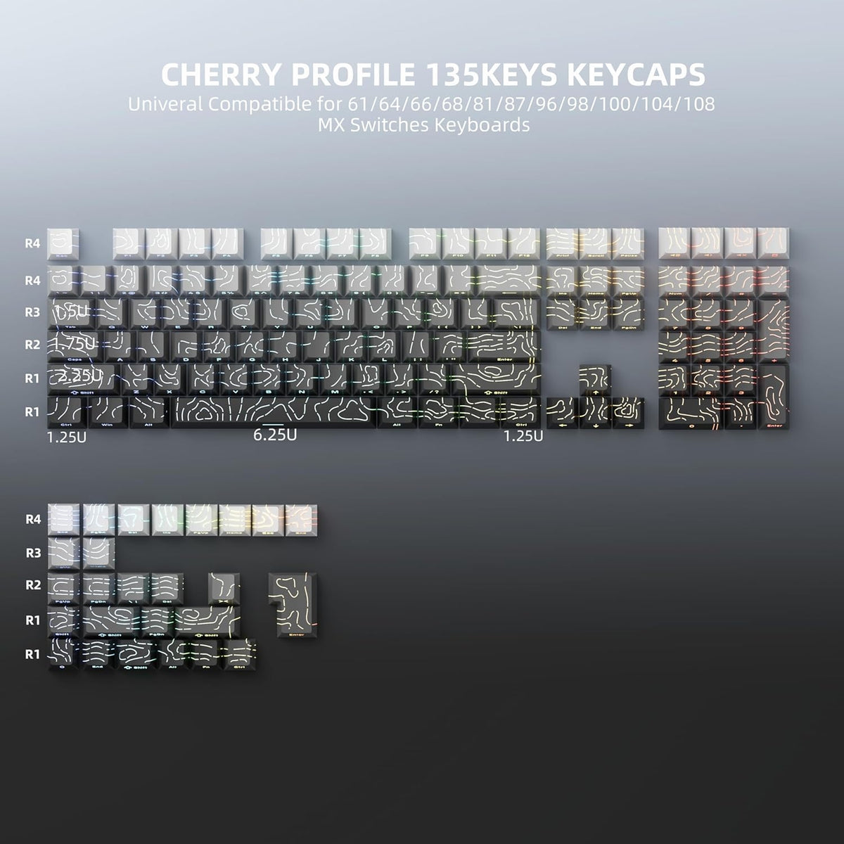Topographic Polar Day Line Crack Side Backlit Cherry Keycaps