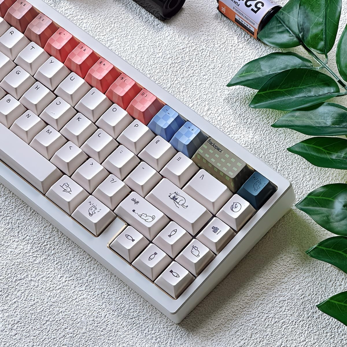 Pastel Minimalist Kitten Quality Cherry PBT Keycaps With Fancy Storage Box