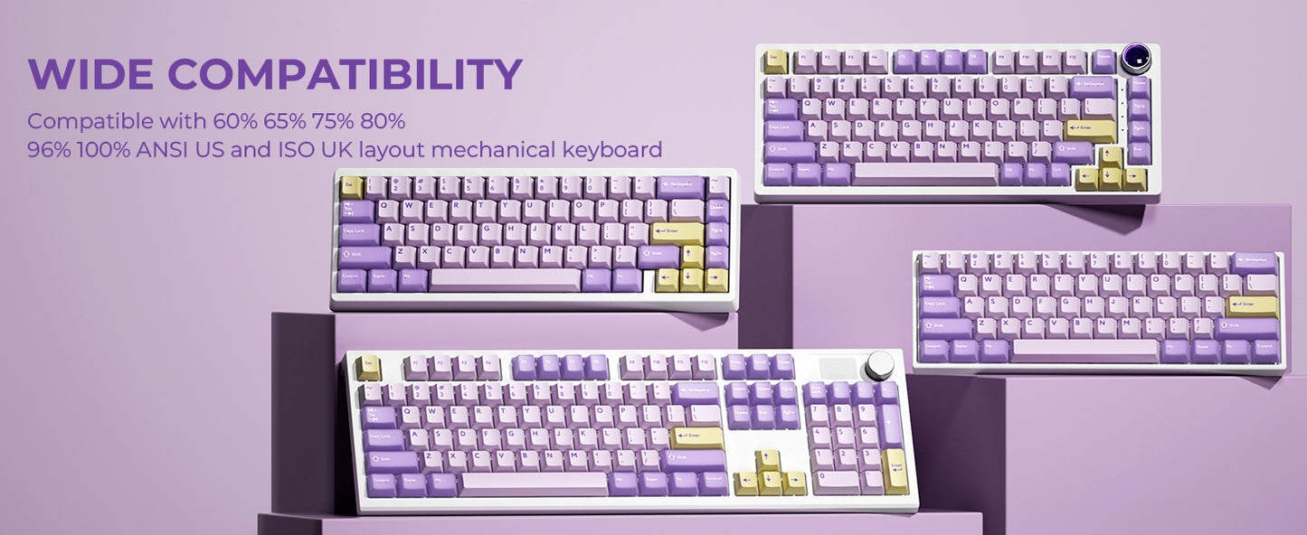 Lilac Dawn Cherry Doubleshot 216 PBT Keycaps with Premium Storage Box