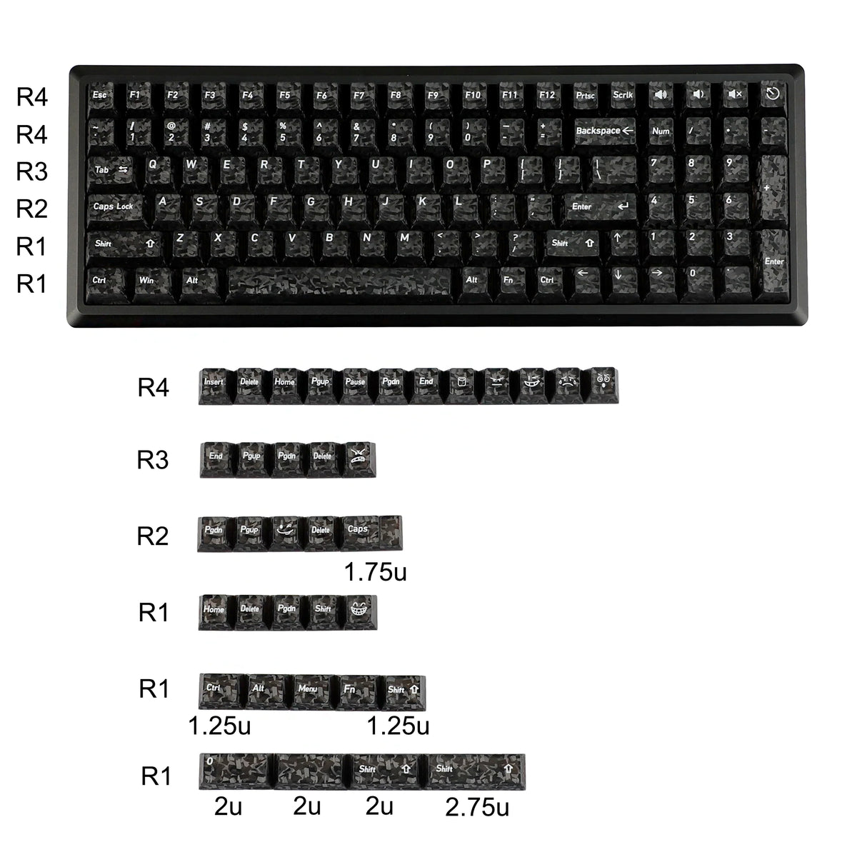 Black Carbon Fiber Texture Top Translucent Keycaps