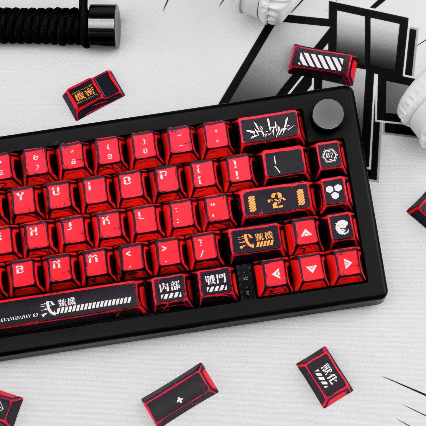 2D Comic Manga Sketched Eva Unit 02 Cherry PBT Keycaps