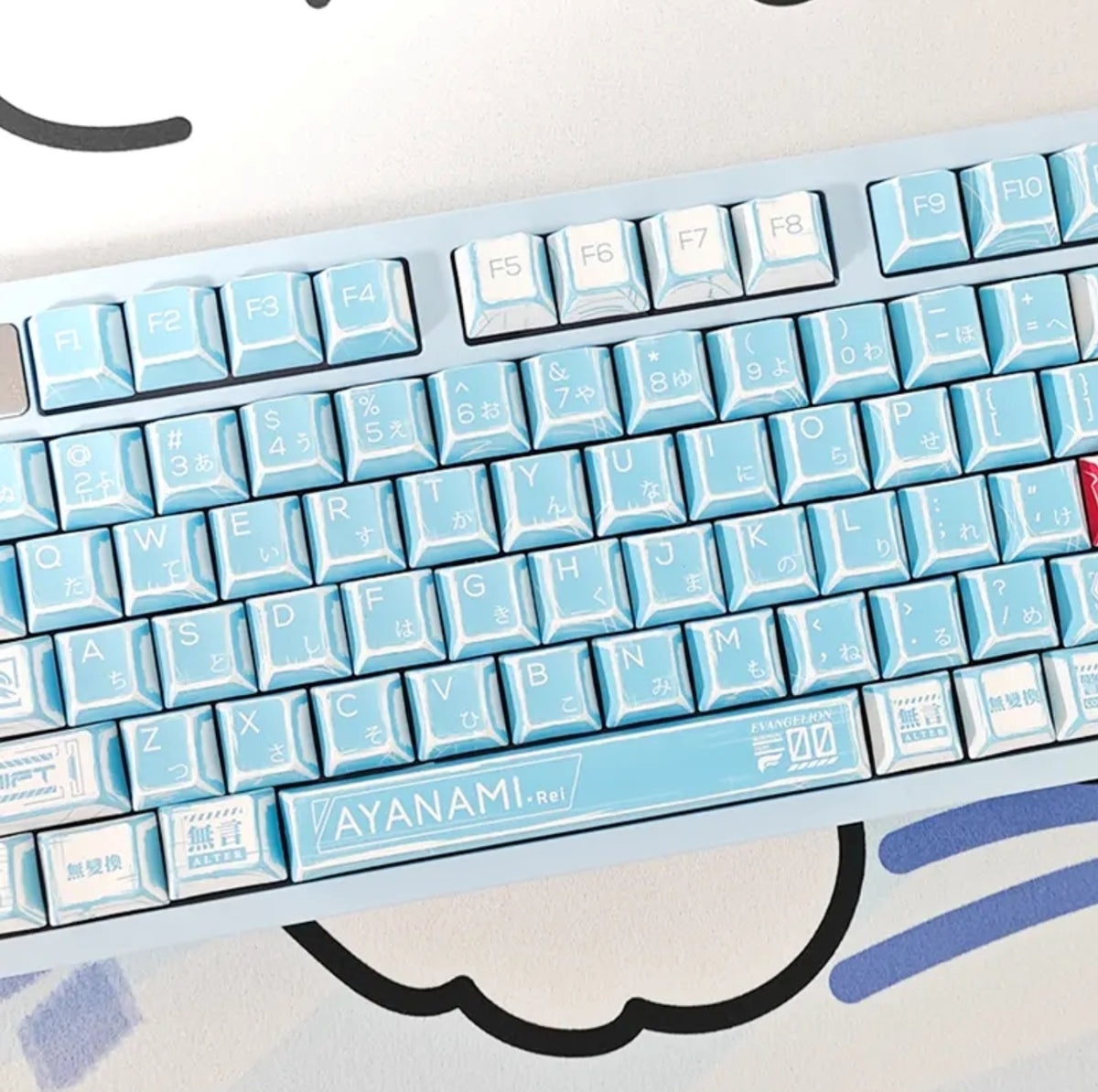 2D Comic Manga Sketched Ayanami Eva 00 Cherry PBT Keycaps