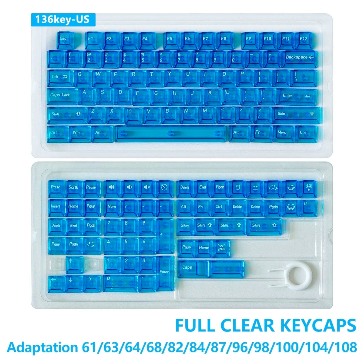 Crystal Blue English Japanese Transparent Cherry Keycaps