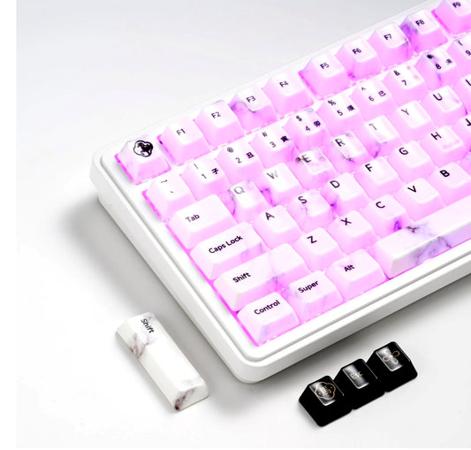 Premium Full Ceramic White Marble Texture Cherry Keycaps With Collector Storage Box