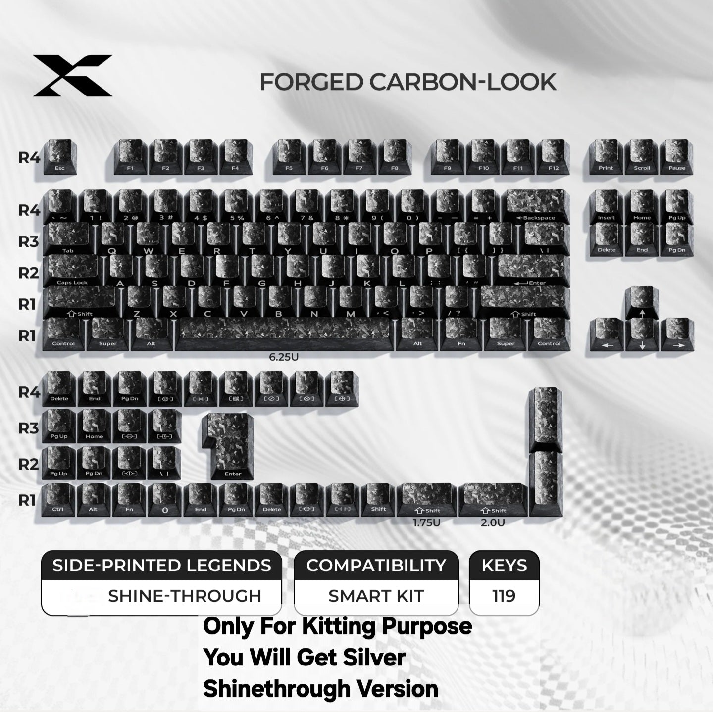 Womier Silver Forged Carbon Side Backlit Cherry Keycaps