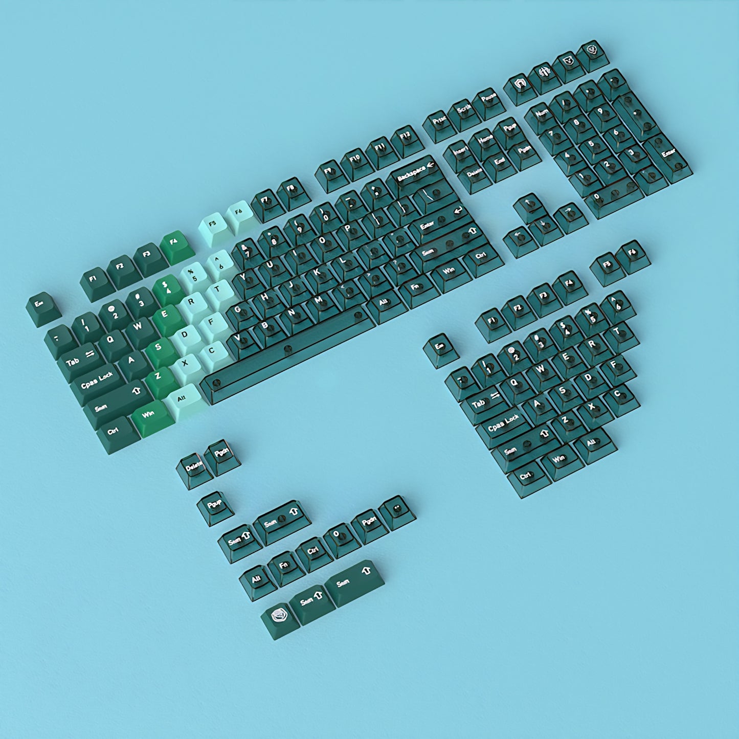 Peacock Green Gradient PBT PC Double Cherry Transparent Backlit Keycaps