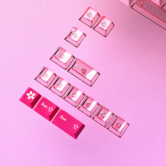 Peach Powder Clear Rhyme Gradient PBT PC Double Cherry Transparent Backlit Keycaps