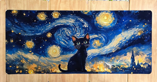 Black Cat Starry Night Smooth XXL Deskmat