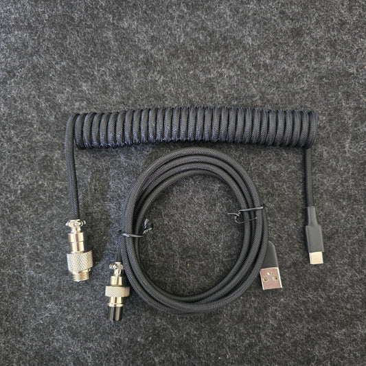 Black Nickel Gx12 Coiled Sleeved Aviator USB-C Mechanical Keyboard Braided 3.5M Gaming Cable